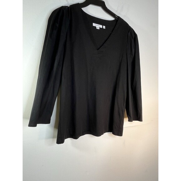 Chicos Silky feel sleeve black solid blouse Sleeve  1 Top M 6 8 - Picture 2 of 8